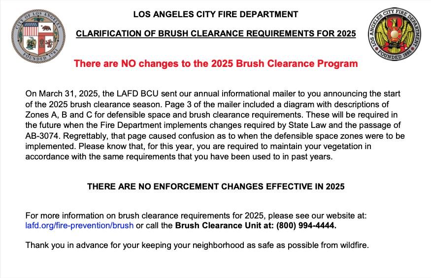 Clarification of brush clearance requirements for 2025