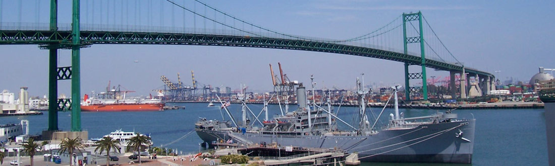 The Vincent Thomas Bridge reaching Terminal Island