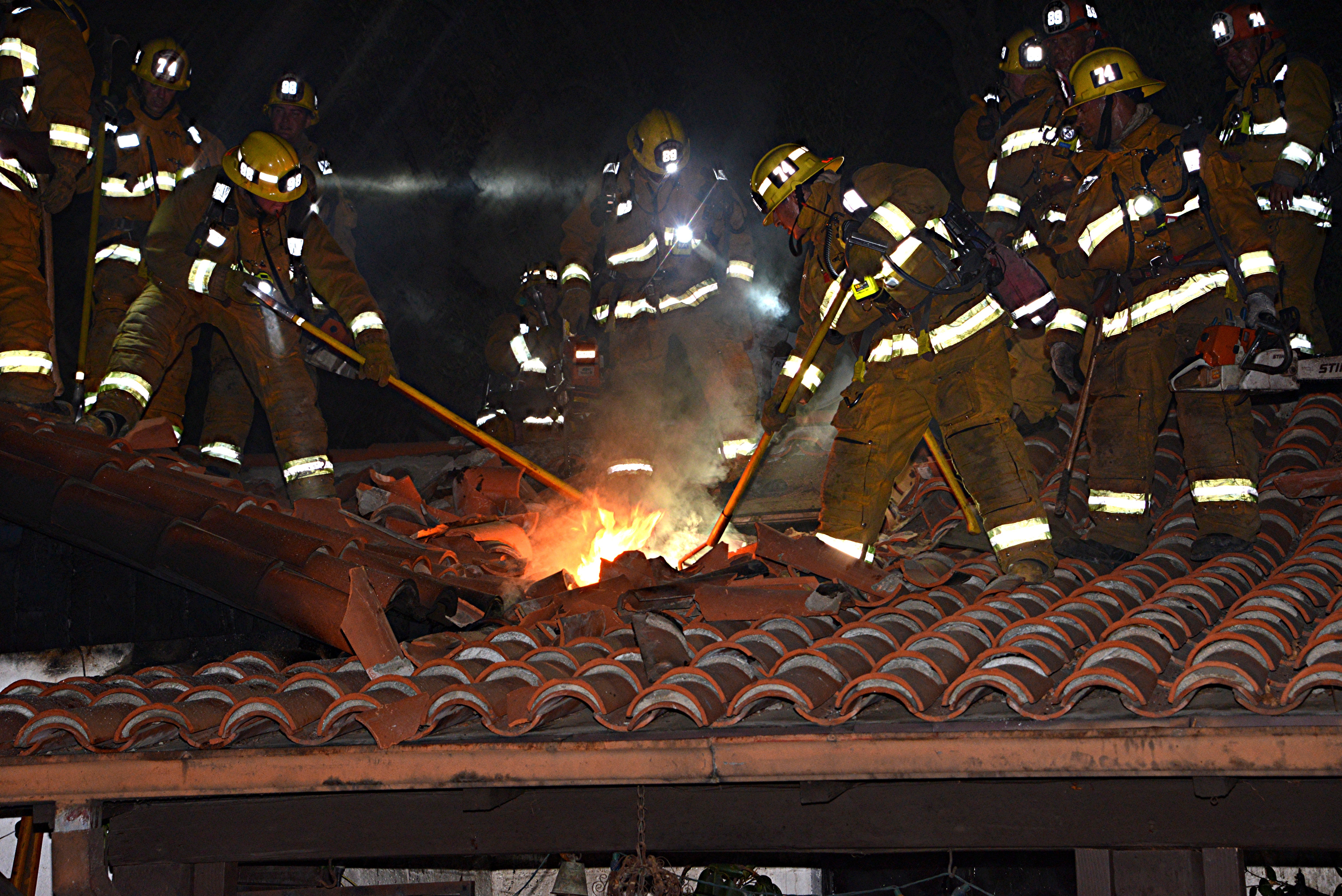 LAFD Firefighters Ventilate Roof at Deadly La Tuna Canyon House Fire