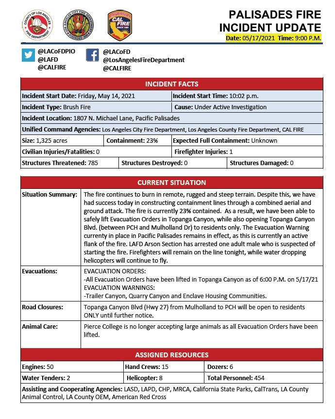 Operational briefing sheet with incident details